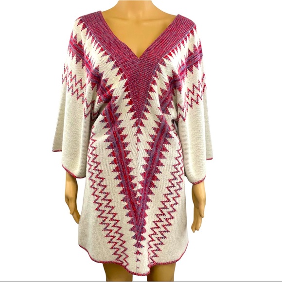 LeRoy Dresses & Skirts - Vntg LeRoy Western Knit Dress Knitwear Cream & Woven Reds Soft EUC